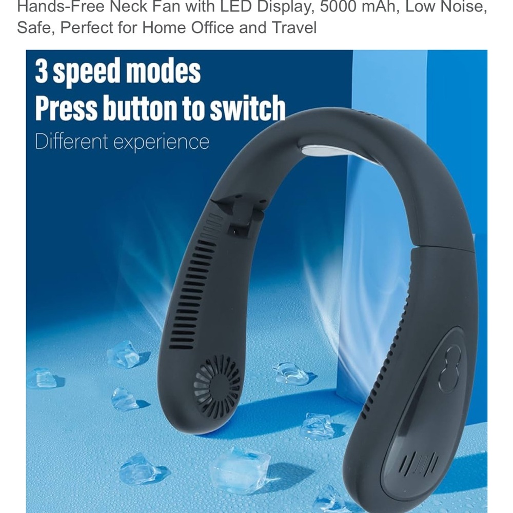 Black Hands-Free Neck Fan with LED Display